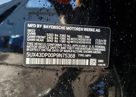 2023 BMW X3 Sdrive30I z USA, uszkodzony, nr VIN 5UX43DP00P9N75368